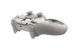 PS5 DualSense Custom Ink Art Edition Controller - side view showing black ink brushstroke design on white shell