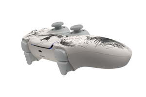 PS5 DualSense Custom Ink Art Edition Controller - side view showing black ink brushstroke design on white shell