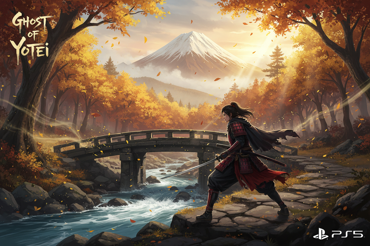 Ghost of Yōtei cinematic artwork – samurai warrior in Hokkaido landscape